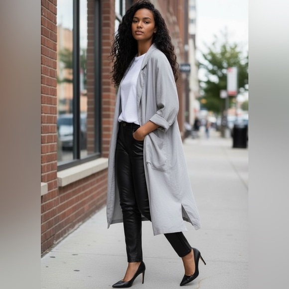 Topshop Jackets & Blazers - Topshop Gray Lyocell Longline Duster Trench Coat Blazer US 4 UK 8